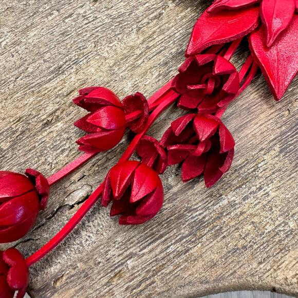 Leather Flower Purse Charm Genuine Leather Red Poinsettia Flower Bag Charm NEW - Picture 7 of 9